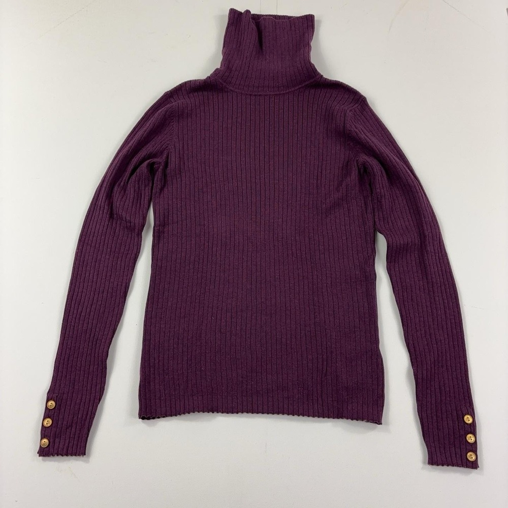 J McLaughlin Sweater Womens L Purple Turtleneck Tight-Knit Button Cuff Pullover